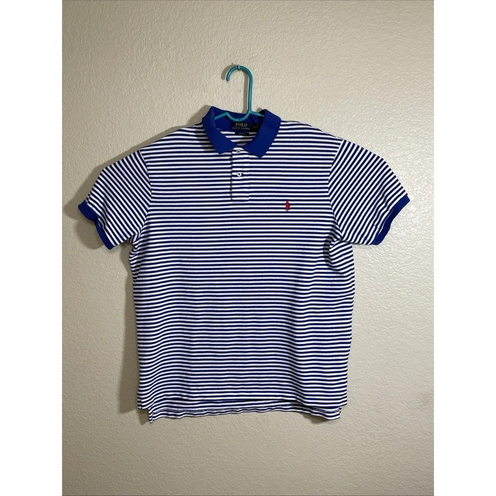 Polo Ralph Lauren Golf Shirt Mens‎ XL Blue White Striped Red Pony Custom Fit
